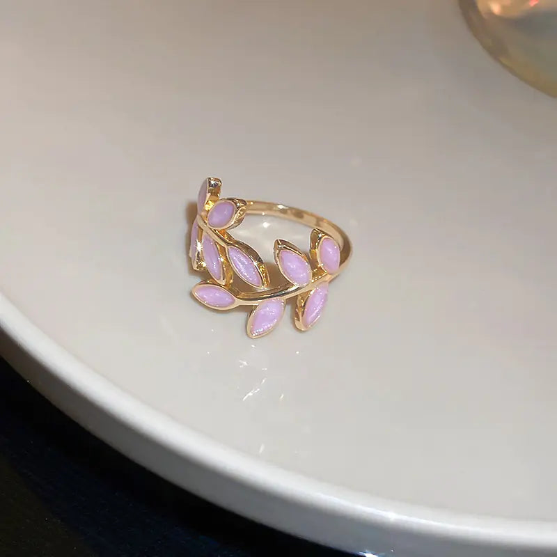 Korean Oil Dripping Leaf Design Ring