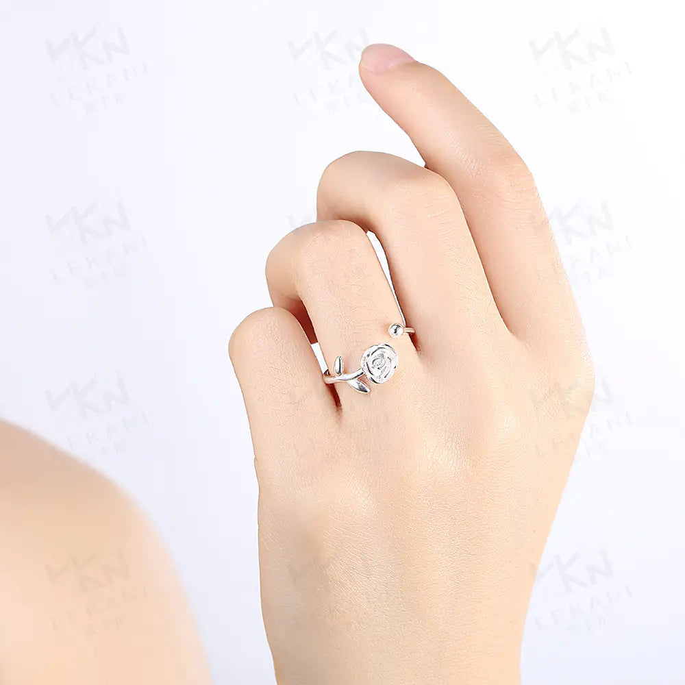Rose Flower Open Ring, Rose Ring, Tail Ring