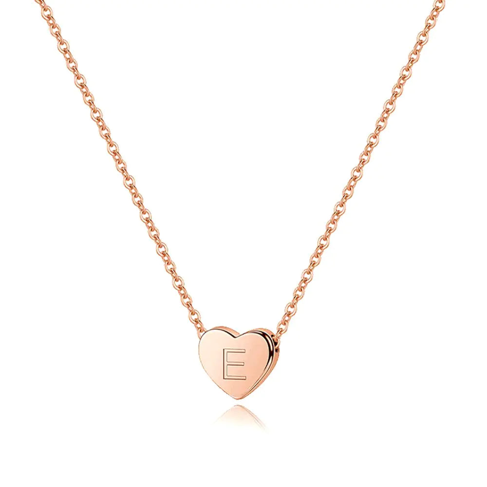 M MOOHAM Jewelry for Kids Initial E Necklace Rose Gold Plated Sterling Silver Heart Initial E Necklace for Women Tiny Initial Necklace Dainty Small Letter Initial Necklace for Girls