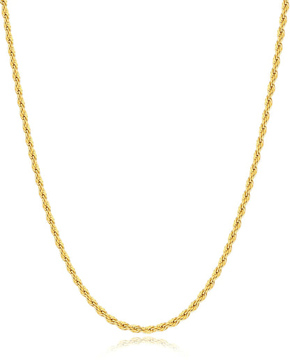 Andsion 14k Gold Plated Rope Chain for Men trendy 3.0mm Stainless Steel Necklace for Men Sturdy & Non Tarnish Gold Rope Chain Necklaces Mens Jewelry Gift 26 Inch